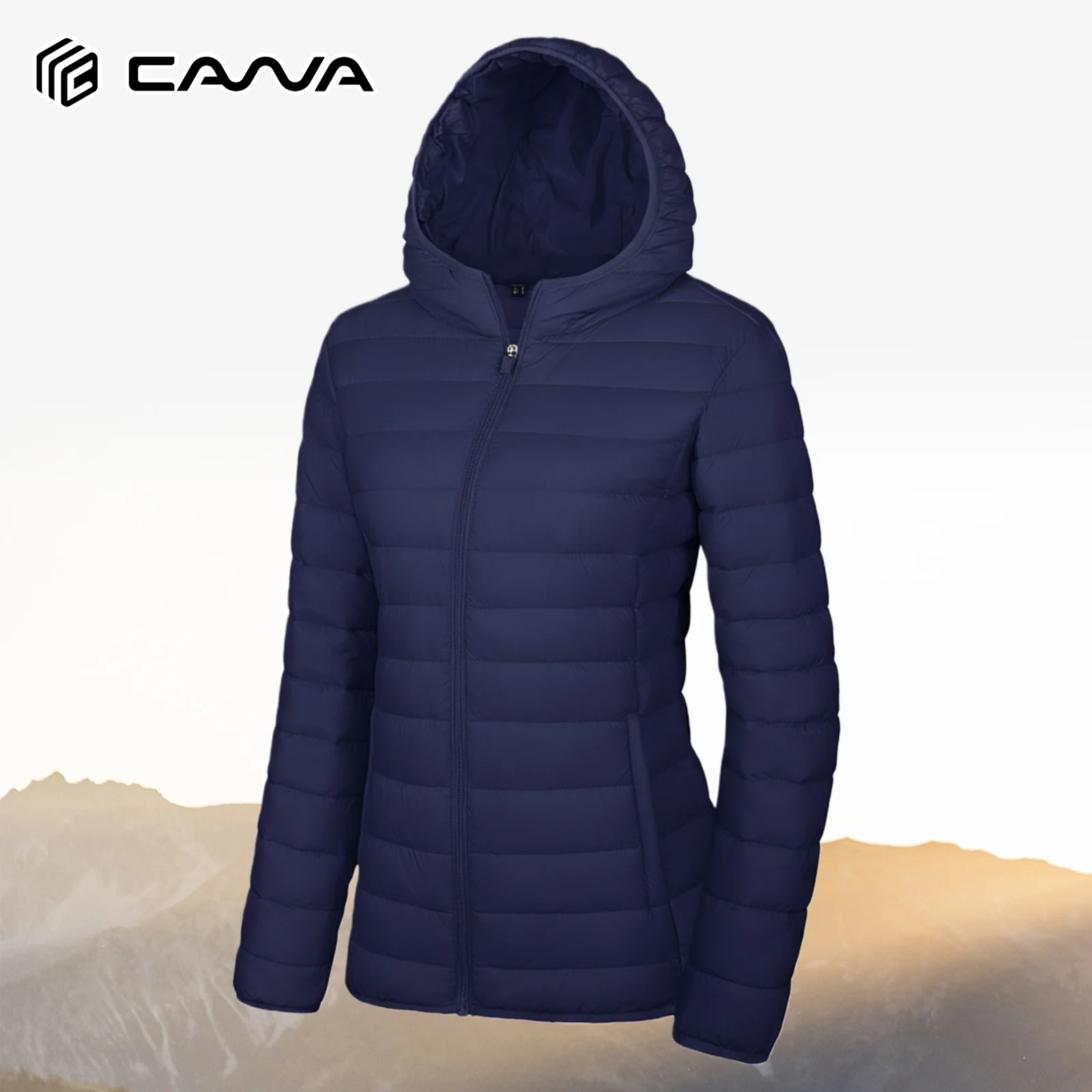 Damen-Pufferjacken mit Kapuze, durchgehendem Reißverschluss, Steppjacke mit mehreren Taschen, Winter, wasserdicht, Camping-Daunenmantel, leicht, winddicht