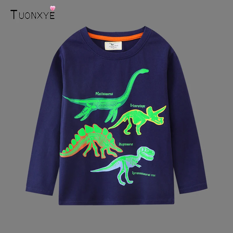 

TUONXYE Boys Long Sleeve T-shirts Halloween Luminous Cartoon Dinosaur Casual Breathable Soft Cotton Children's Top Clothes