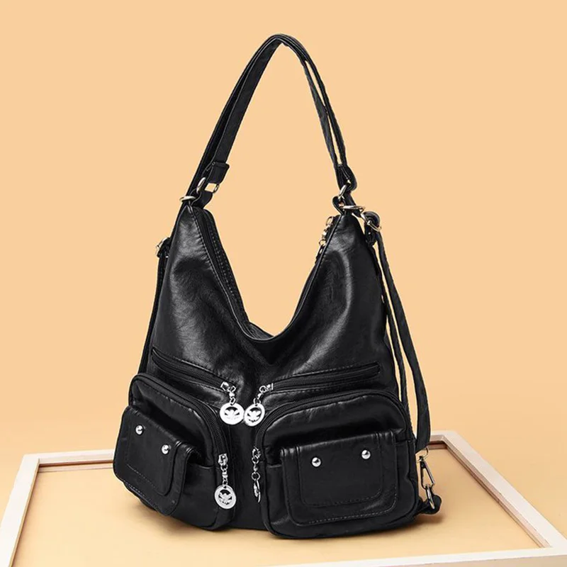 Casual Large Capacity Hobos Bag For Women Travel Shoulder Bags Female Multifunctional Handbag Totes PU Leather Crossbody Bag