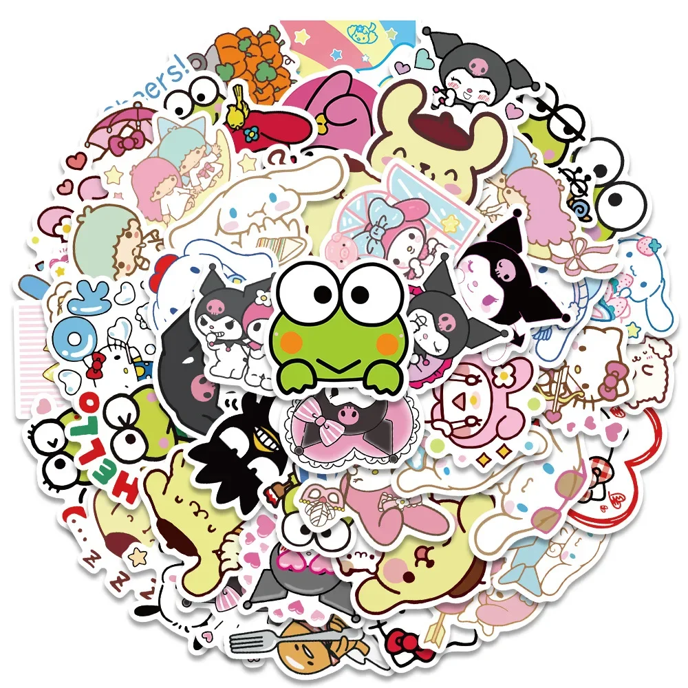 

50Pcs Cute Sanrio Mix Kuromi Melody Stickers Waterproof Laptop Kawaii Stickers Packs for Journaling Gifts for Kids Girls Boys