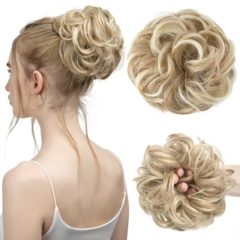 Synthetic Messy Hair Bun Extensions Big Curly Elastic Hair Scrunchies Hairpieces Chignon Donut Updo Hair Pieces for Women - Image 36