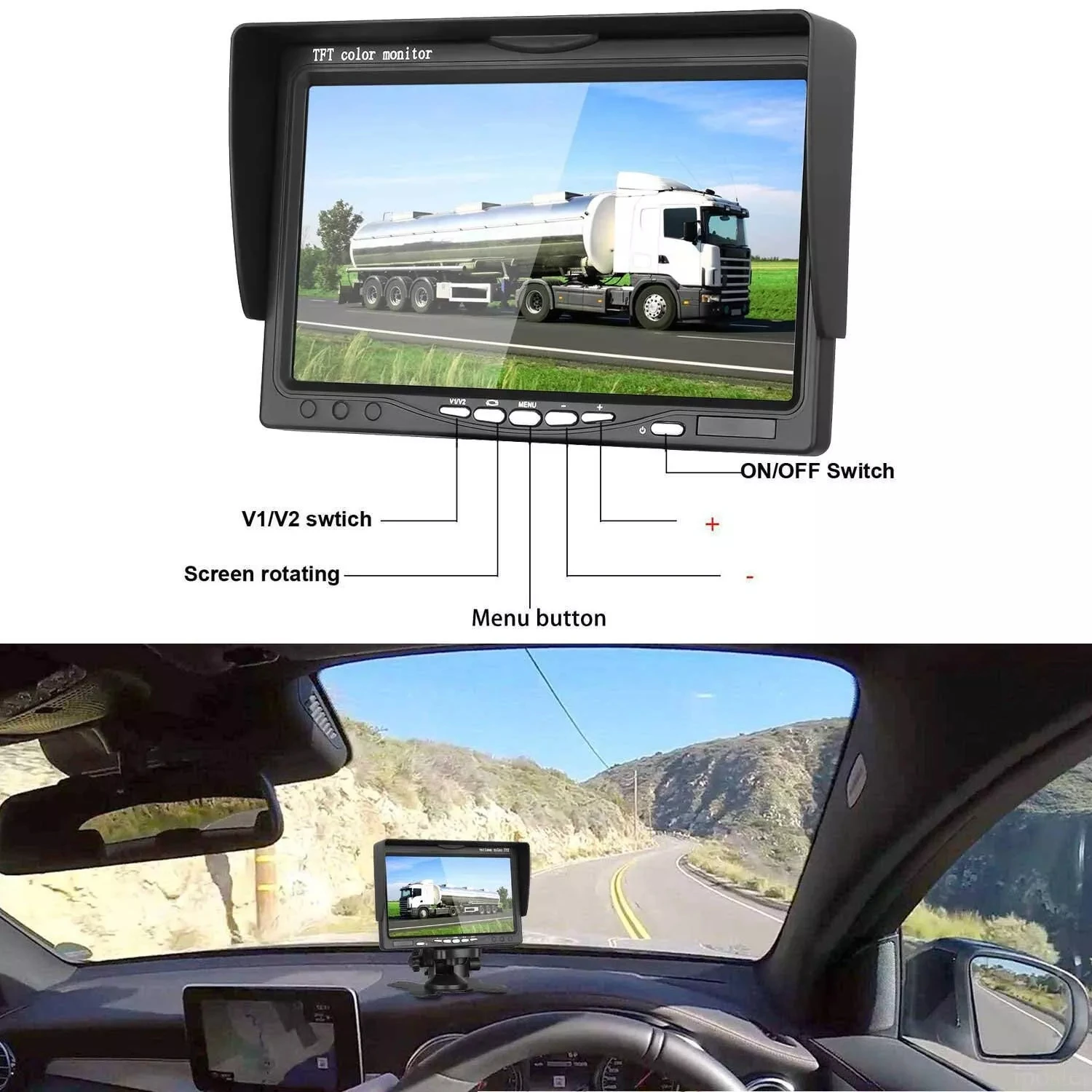 7 Inch HD Dual Waterproof Night Vision Backup Camera Truck Monitoring System with Reverse Camera for RV Truck Bus