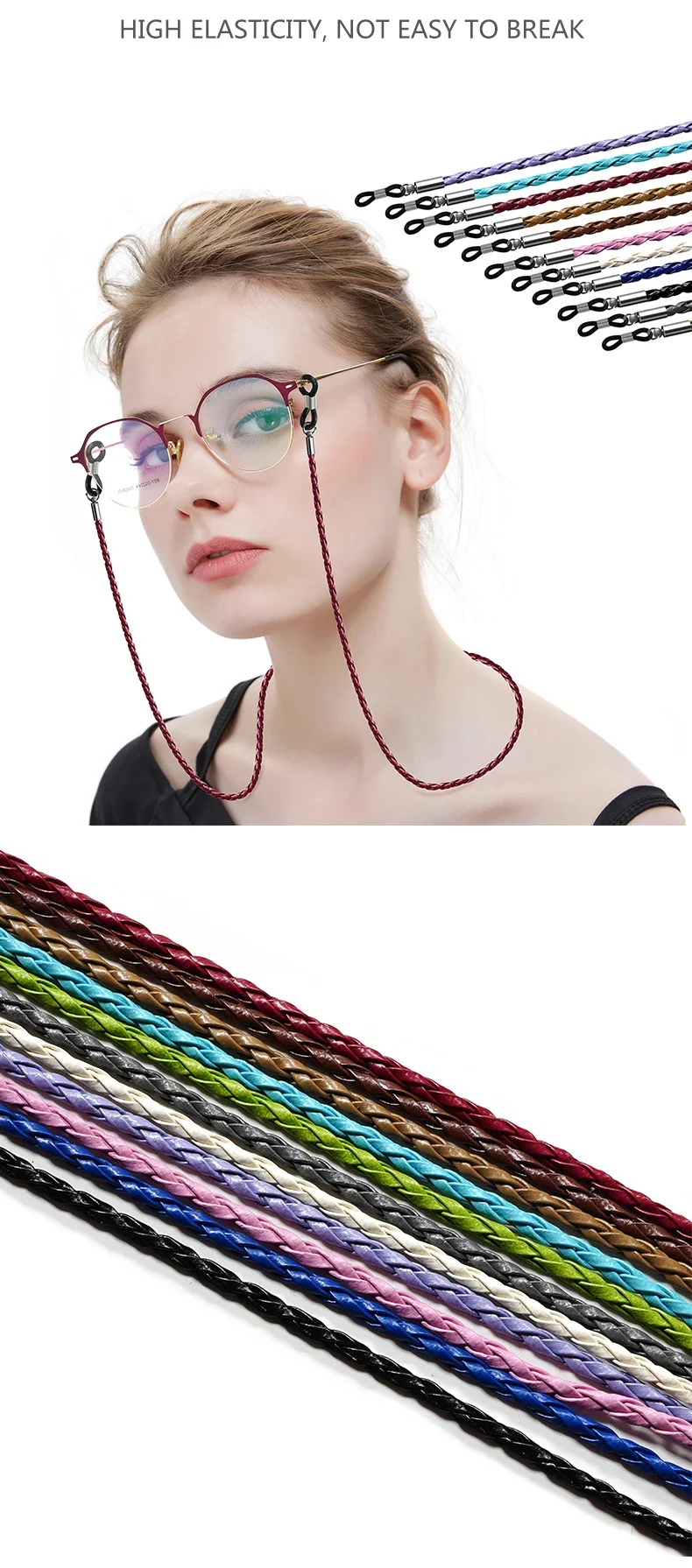 1 Stück geflochtenes Brillenband aus Leder – rutschfeste Sonnenbrillenkette für Sport- und Outdoor-Aktivitäten. Rutschfester Brillen-Lanyard-Gurt – Detail 2