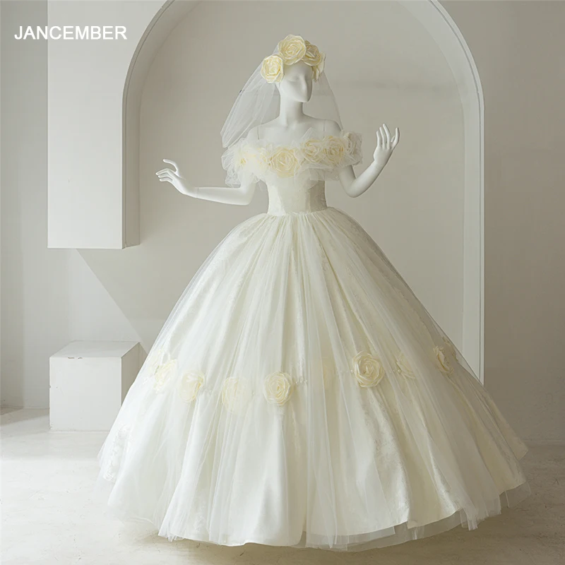 Jancember New Exquisite Modern Boat Neck Wedding Dresses Sparkly Sequins Bride Gowns Short Sleeves Appliques vestidos de novia