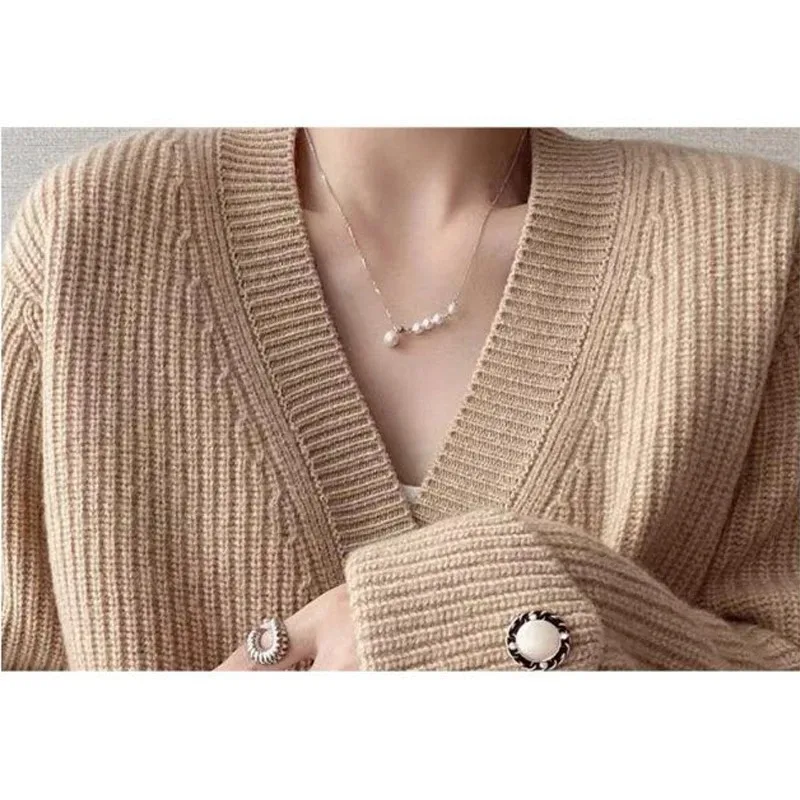 Casual Button Pocket Knitted Cardigan Autumn Winter Korean Fashion Women Tops Loose Knit Coat Sweater Outerwear Clothing 28347