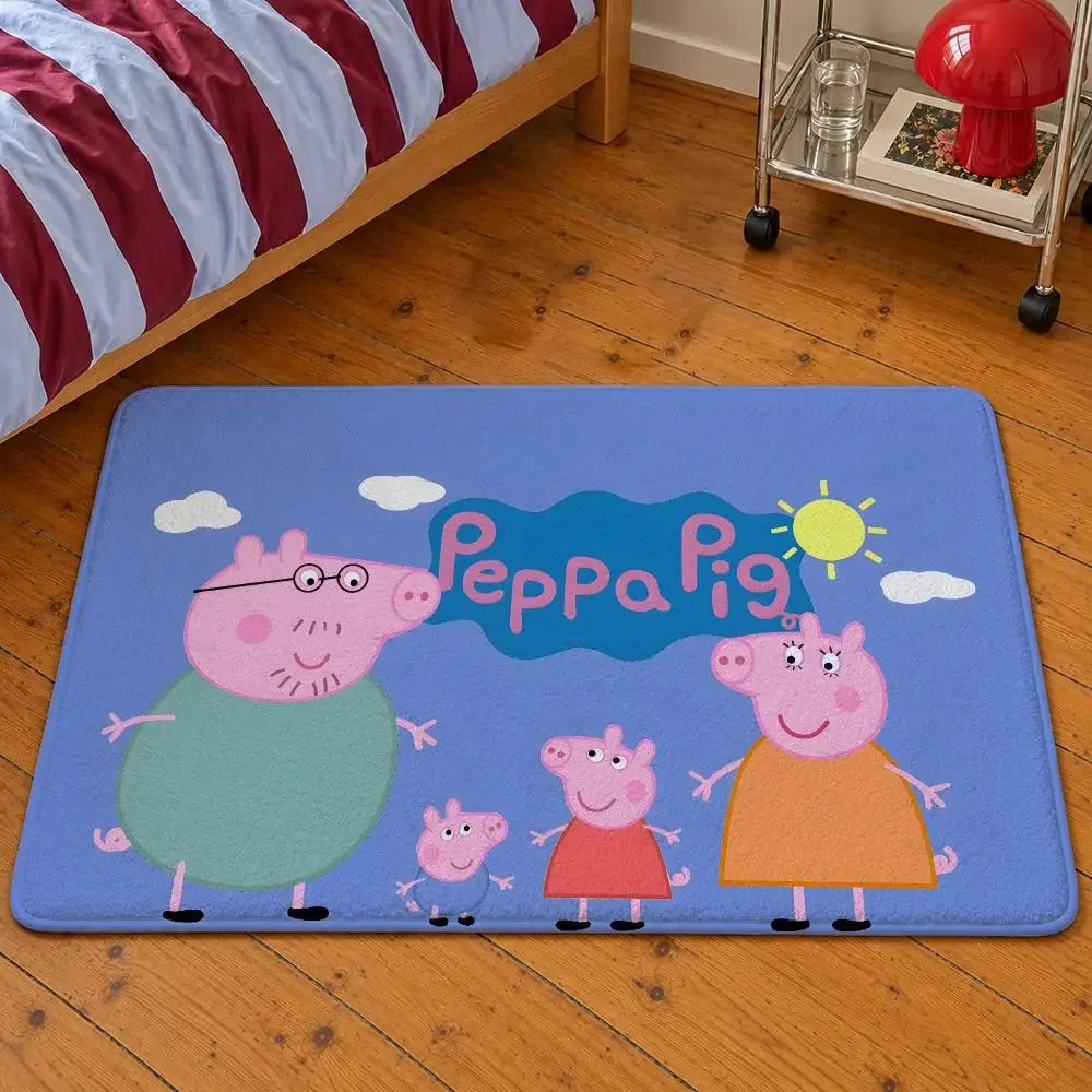 Floor George Mat Soft Flannel Entrance Daddy Mummy Doormat Peppa Non-Slip Washable Rug For Bedroom Home Cartoon Pig Decor