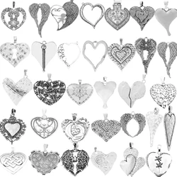 2pcs Antique Silver Bohemian Mix Large Hammered Heart Charms Pendants for DIY Necklace Jewelry Making Findings