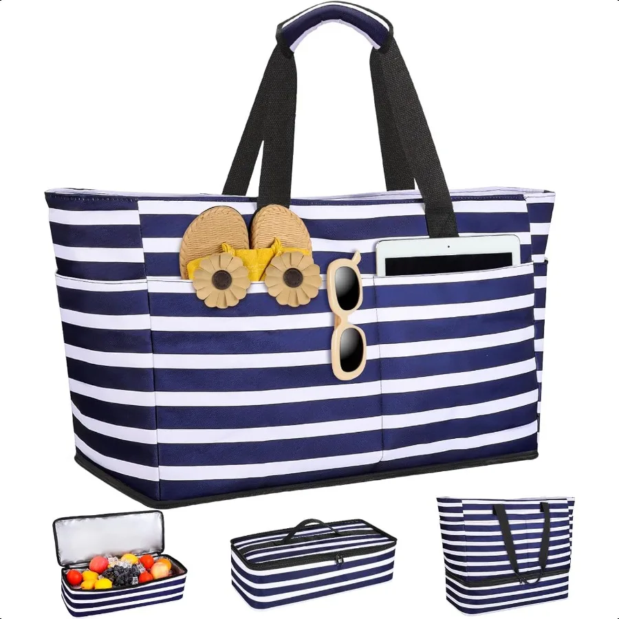 

Beach Bag with Cooler 49L Large Family Beach Tote with Zipper Waterproof Sandproof Beach Bags for Women and Men Foldable Lightw