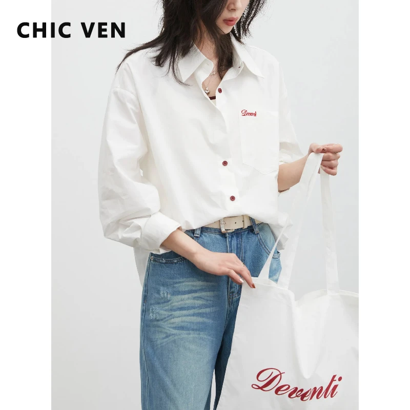 

Женская рубашка CHIC VEN: Новая свободная повседневная блузка в полоску с длинным рукавом, однобортная, весна-лето 2026, оверсайз, пальто-рубашка