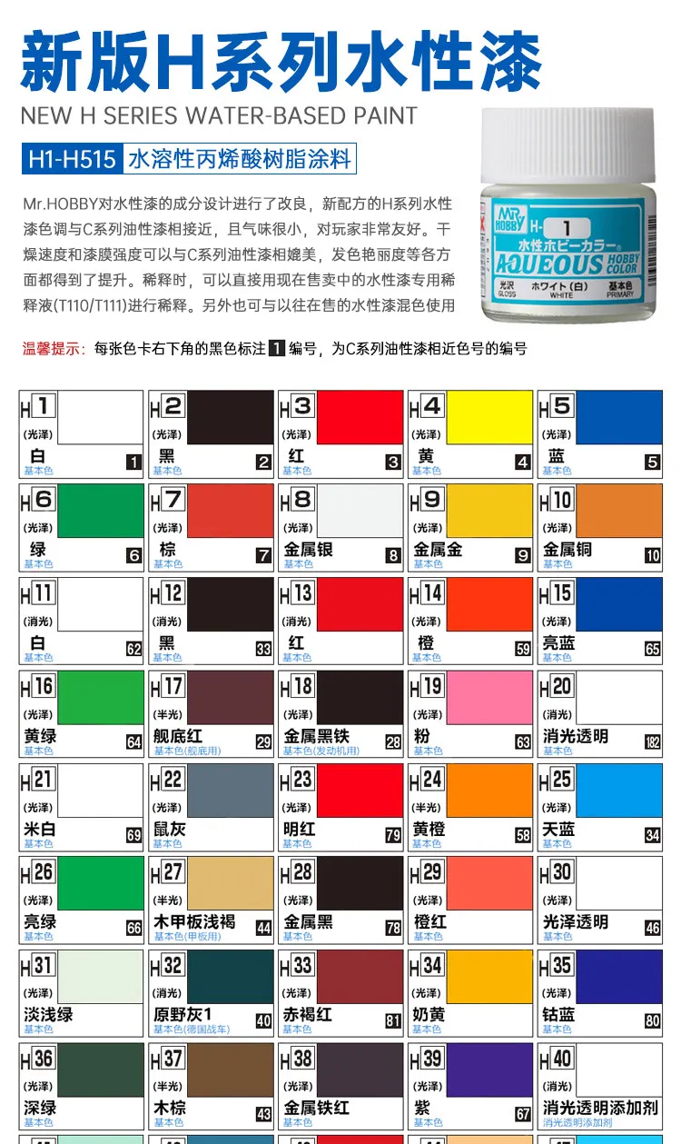 New Water-based Paint MRHOBBY H Series Military Figurine Model Clay Coloring Hand Coating Spray Coating Paint H1-H54