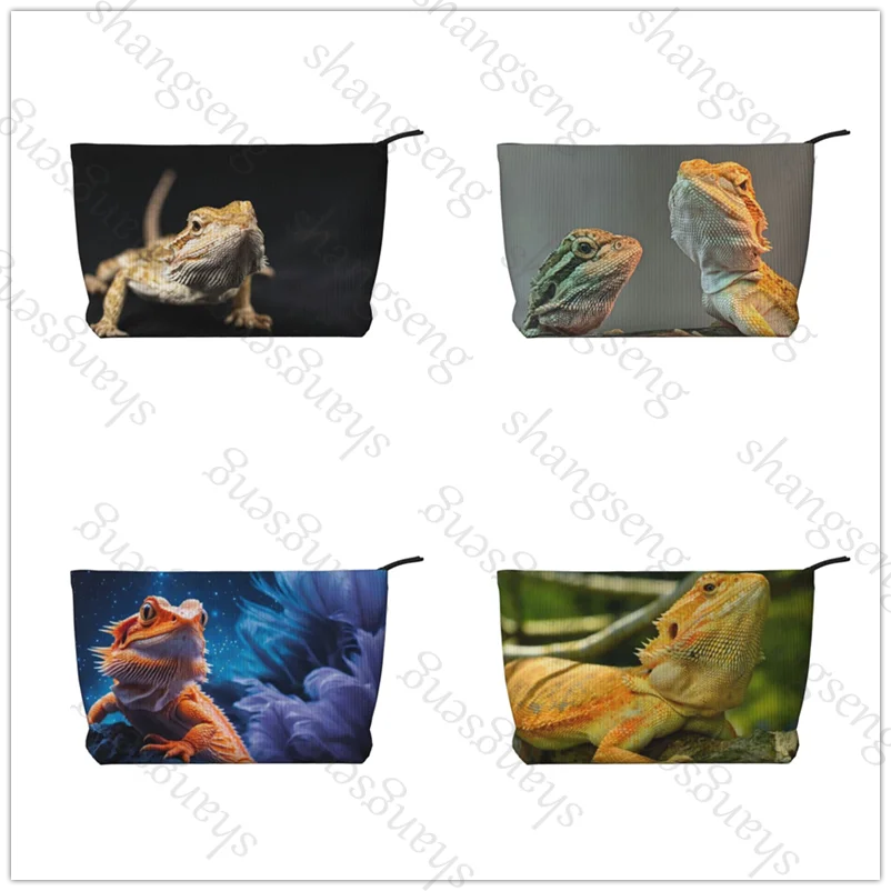 

Crested Gecko Bearded Dragon Cosmetic Bag Toilet Storage Bag Women's Box Luxury Travel Zipper Corduroy Print Storage Bag Gift