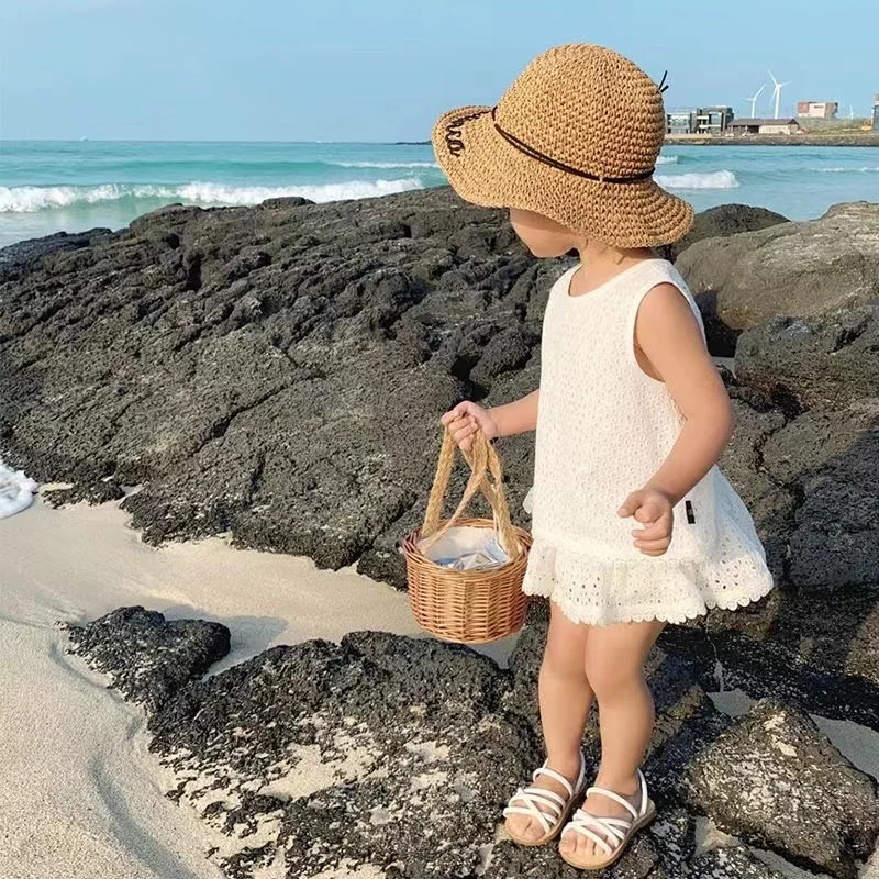 Fato oco de renda para bebês, camiseta e shorts casuais sem mangas, conjuntos de roupas infantis, roupas de verão, 2022