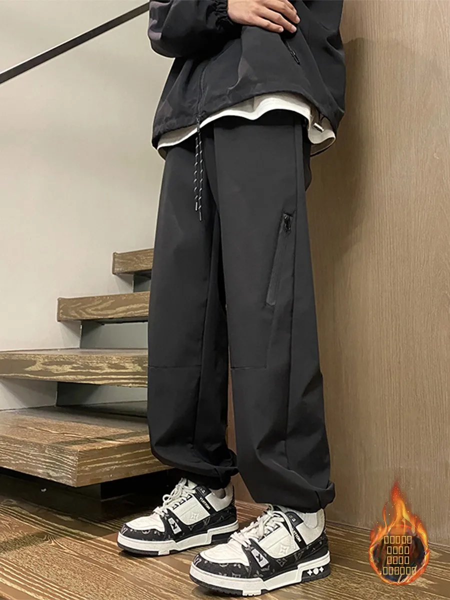 

Водонепроницаемые ветрозащитные брюки с флисовой подкладкой, свободного кроя, повседневные, мужские, зимние, в американском стиле, рабочие, длинные, модные, городские, стильные