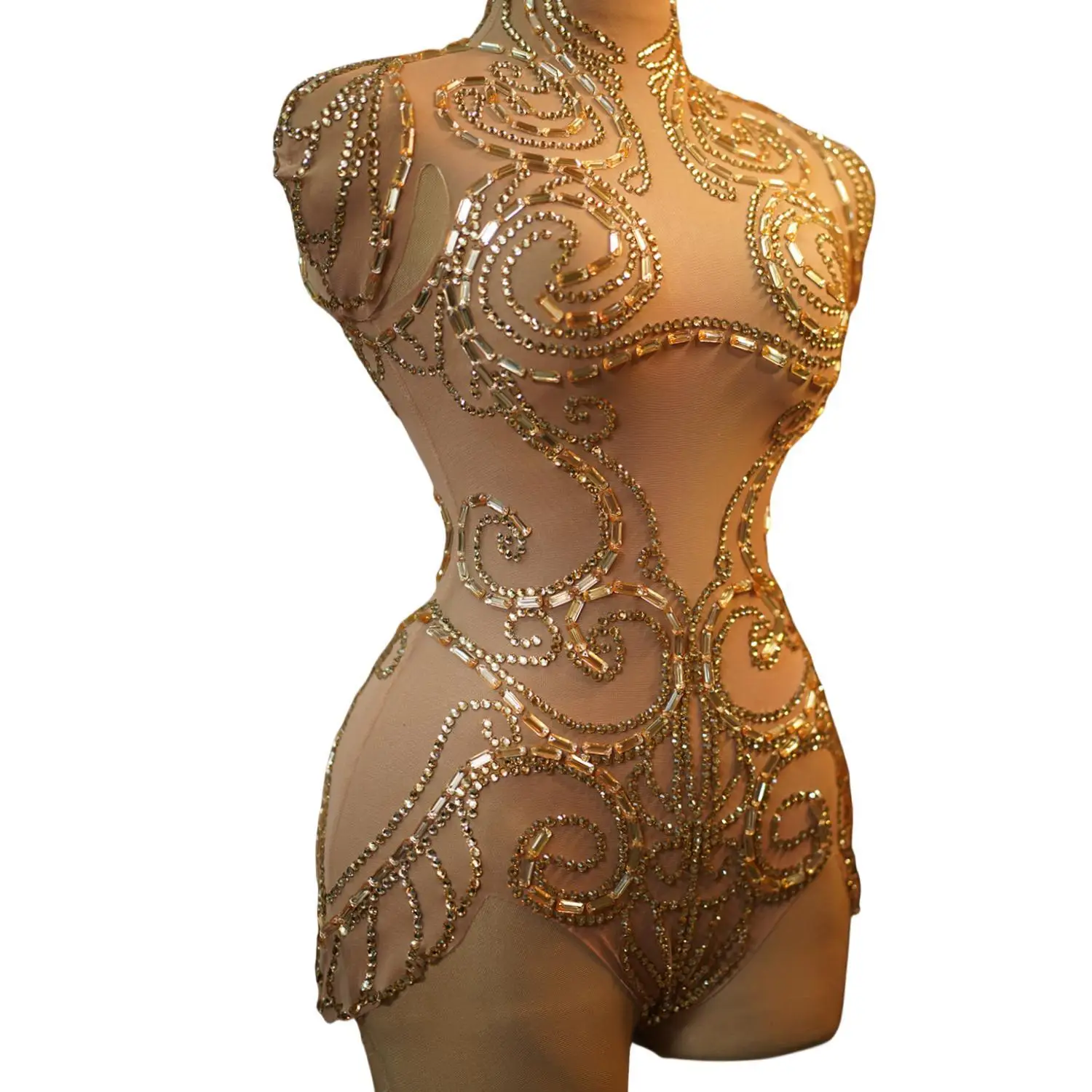 

2024 New Sexy Stage Sparkly Diamond Sheath Bodysuit Nightclub Singer DJ Performance Costume Pole Dancer Stage Leotard Yangjiao