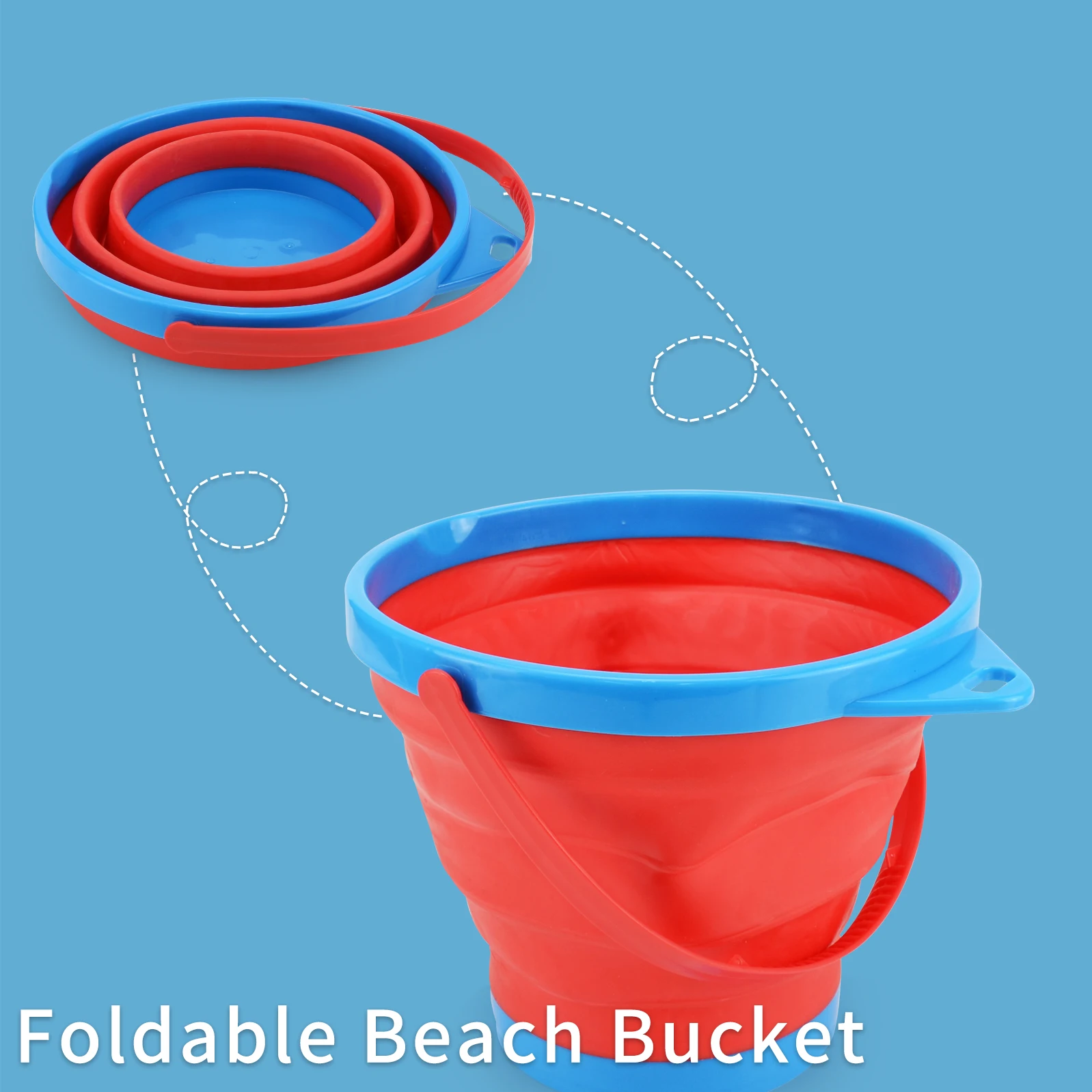 Collapsible Foldable Beach Sand Buckets and Shovels Set - Beach Toys for Kids & Sand Molds, Silicone Beach Sand Pails for Travel