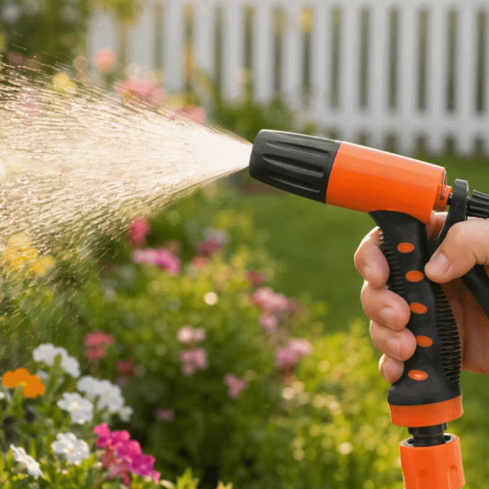 ABS,TPR Garden Hose Sprayer Ergonomic Handle adjustable Garden Watering Head Multi-Function Orange and Black Garden Spray Head