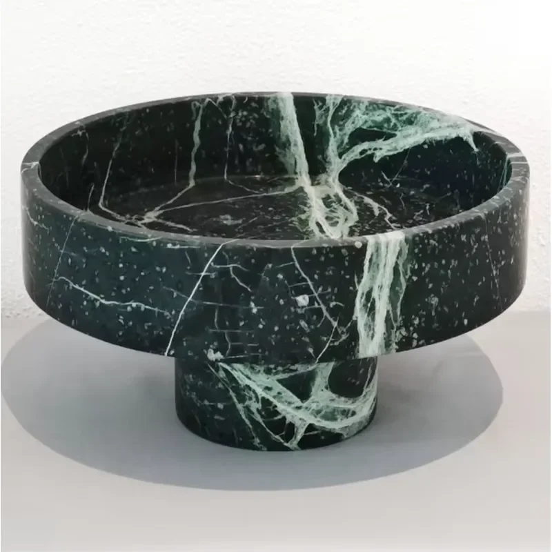 Natural Green Agate Stone Bowl Luxury Decorative Plate for Home Hotel Tabletop Centerpiece Elegant Base Type Display Dish