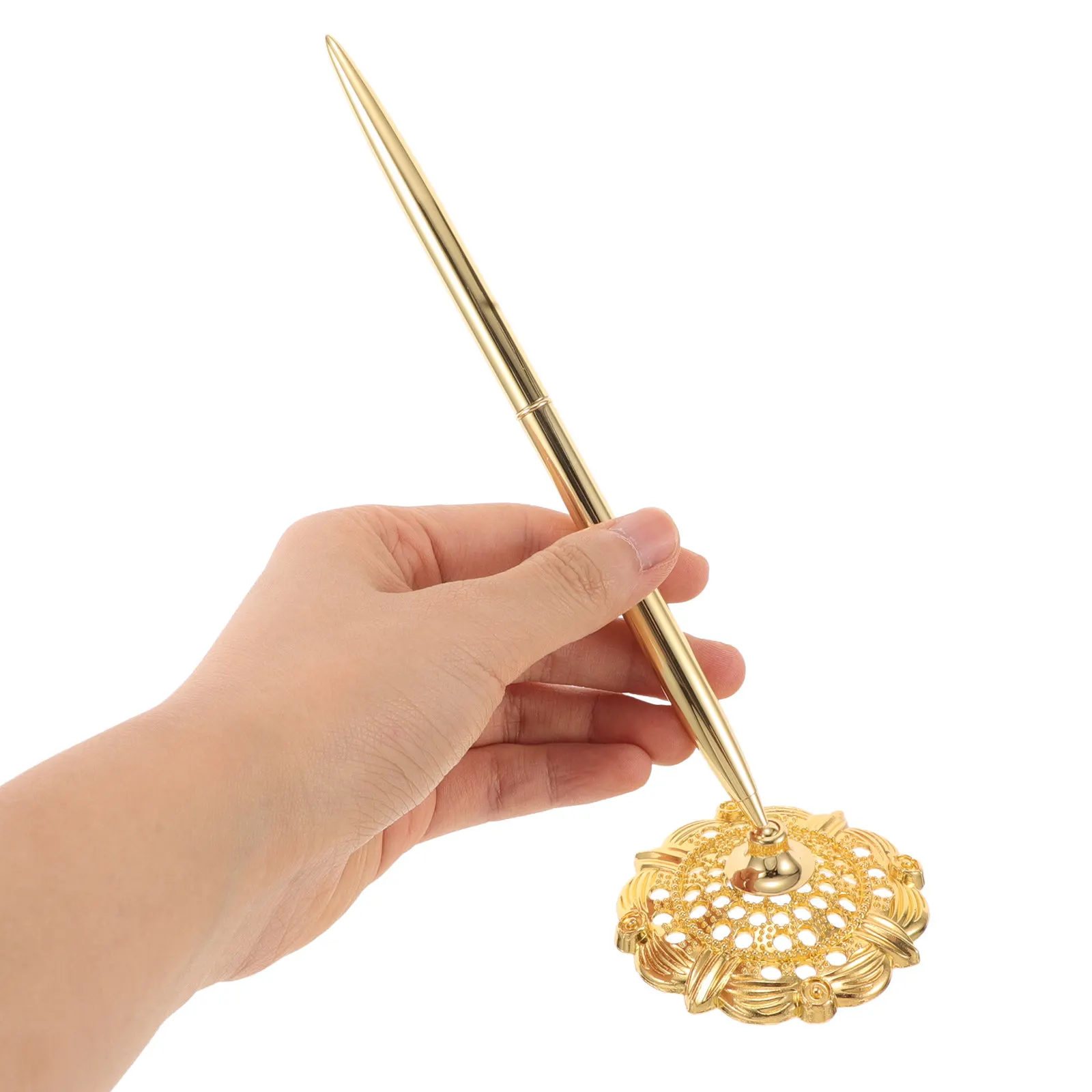 Multi-Function Desktop Sign Pen Premium Metal Body Smooth Writing Non-Skid Grip Vertical Standing Design Business Accessory Bank