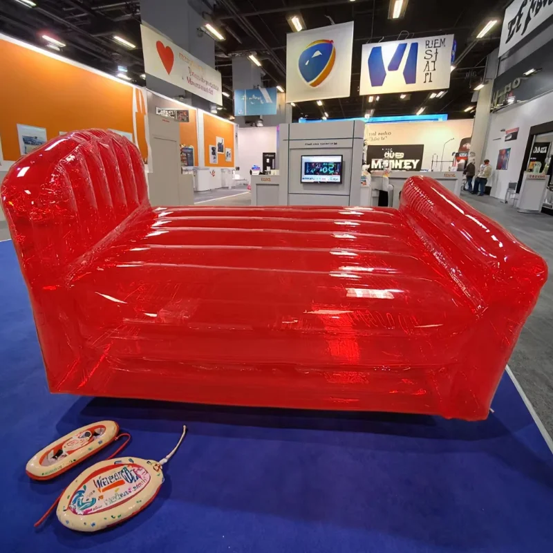 Custom Durable 0.8mm PVC Portable Inflatable Transparent Red Bed for Advertising Promotion