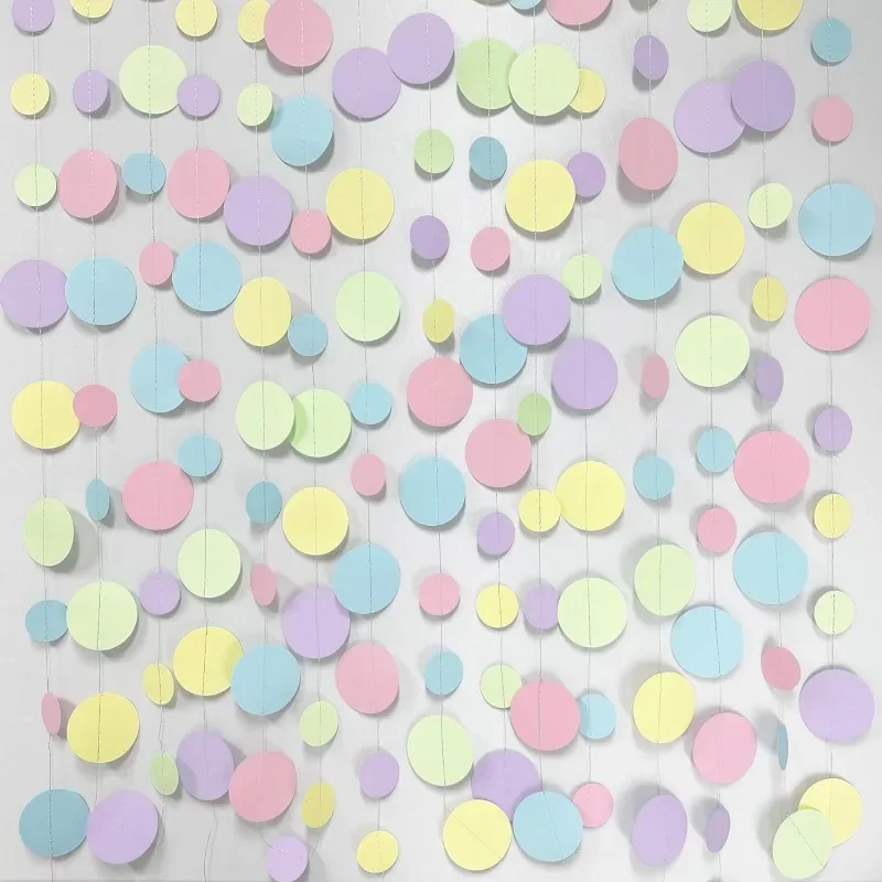 Pastell Kinder Geburtstags feier Dekorationen blau lila rosa grün Kreis Girlande hängen für Baby party Papier Tupfen Luft schlangen – Detail 3