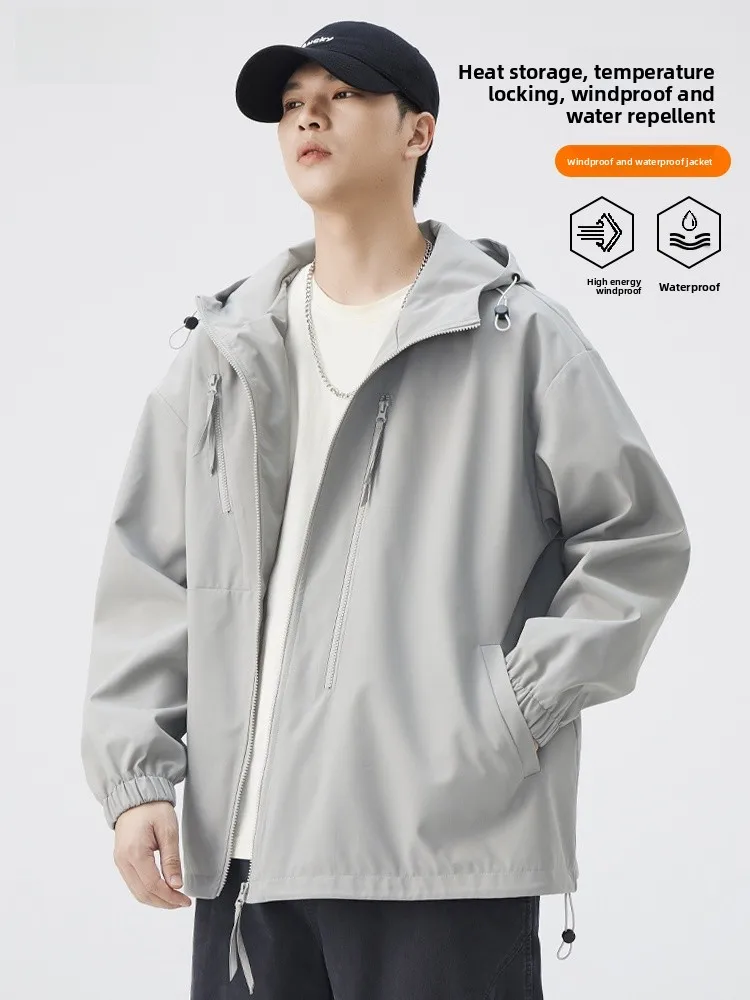 

Men's Casual Outdoor Hiking Jaet Loose Fit Zipper Decorated Polyester Fiber Long Sve Anti-Wrinkle Procing Spring New ...