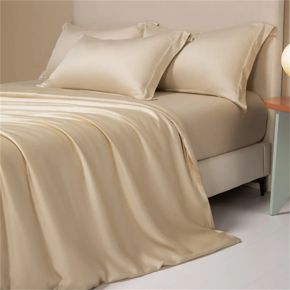 Liv-Esthete Summer Nature 100% Silk Bedding Set Solid Color Duvet Cover Pillow Case Bed Sheet Quilt Cover King Queen For Sleep