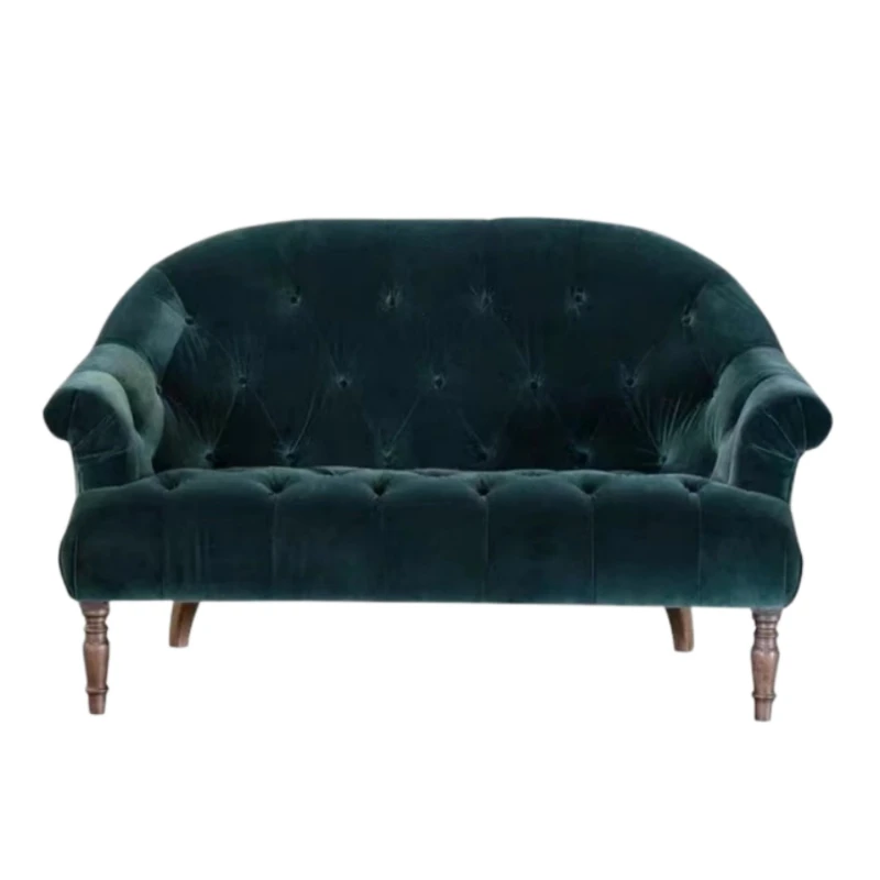 

French buckle velvet fabric American double sofa, retro bedroom, bedside simple living room balcony