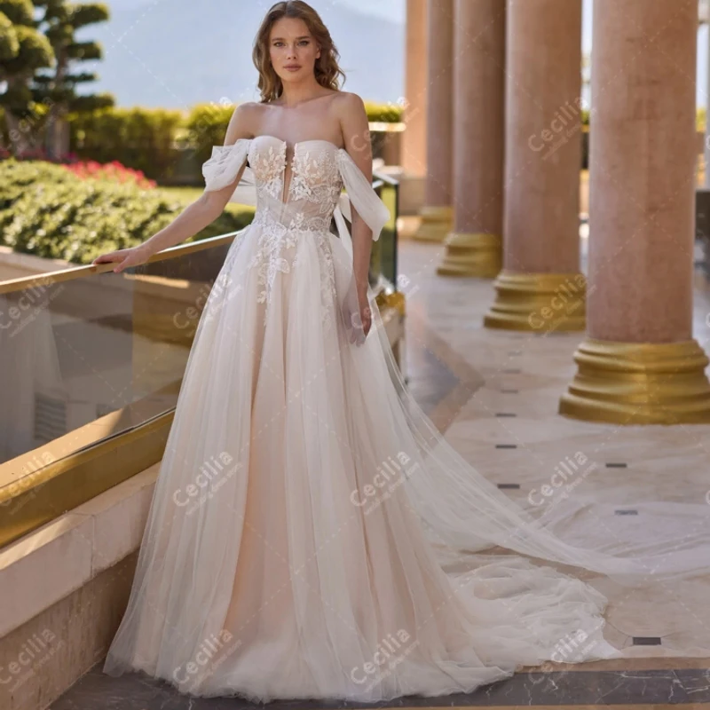 

Classic Wedding Dresses Graceful Bridal Gowns Off The Shoulder Boat Neck Robes Glamorous Vintage Vestidos De Novia Customized