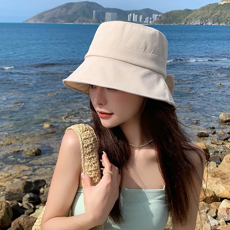 Korean version spring/autumn new style women's hat, small fresh split bow fisherman hat, thin sun-proof basin hat