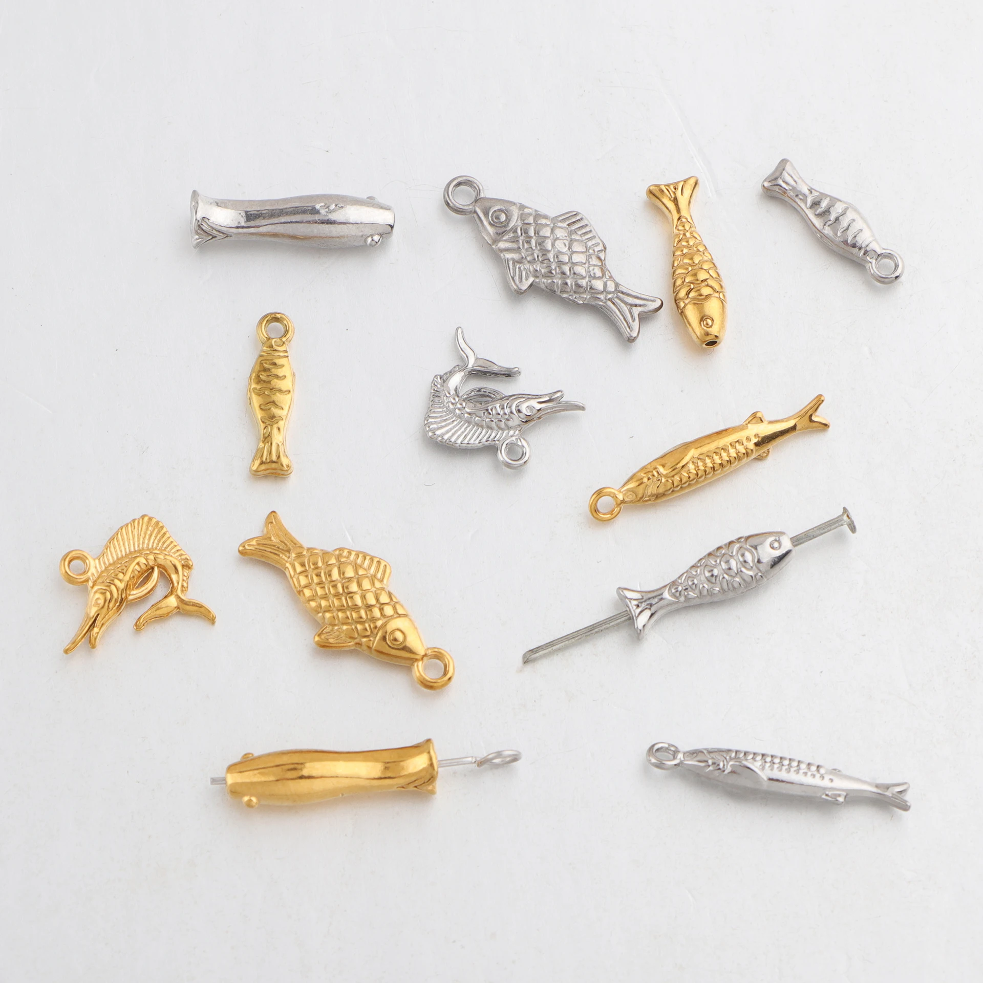 20pcs/lot Stainless Steel Fish Charms Mini Fish Pendant for DIY Necklace Earring Bracket Jewelry Making Accessories