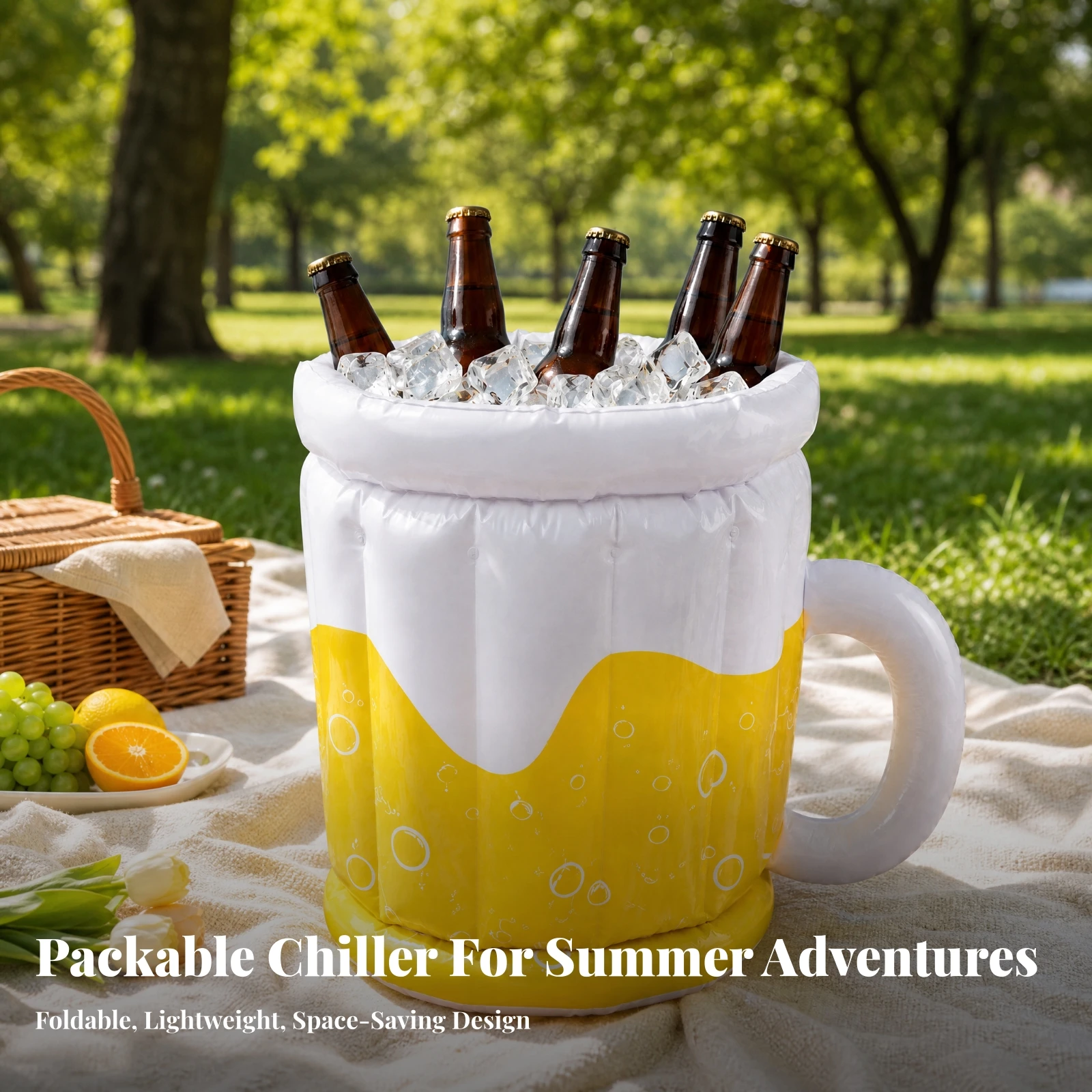 Inflatable Beer Cooler with Side Handle Lightweight Beer Cooler Bin Drinks Cooling Bin Space-Saving for Pool Parties