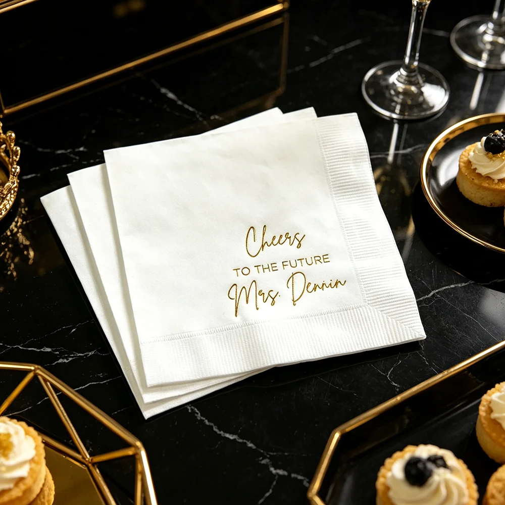 Personalized 20Pcs Printed Cocktail Napkins - Cheers To The Future Mrs Wedding Day Bachelorette Bridal Shower Table Decorations view 4