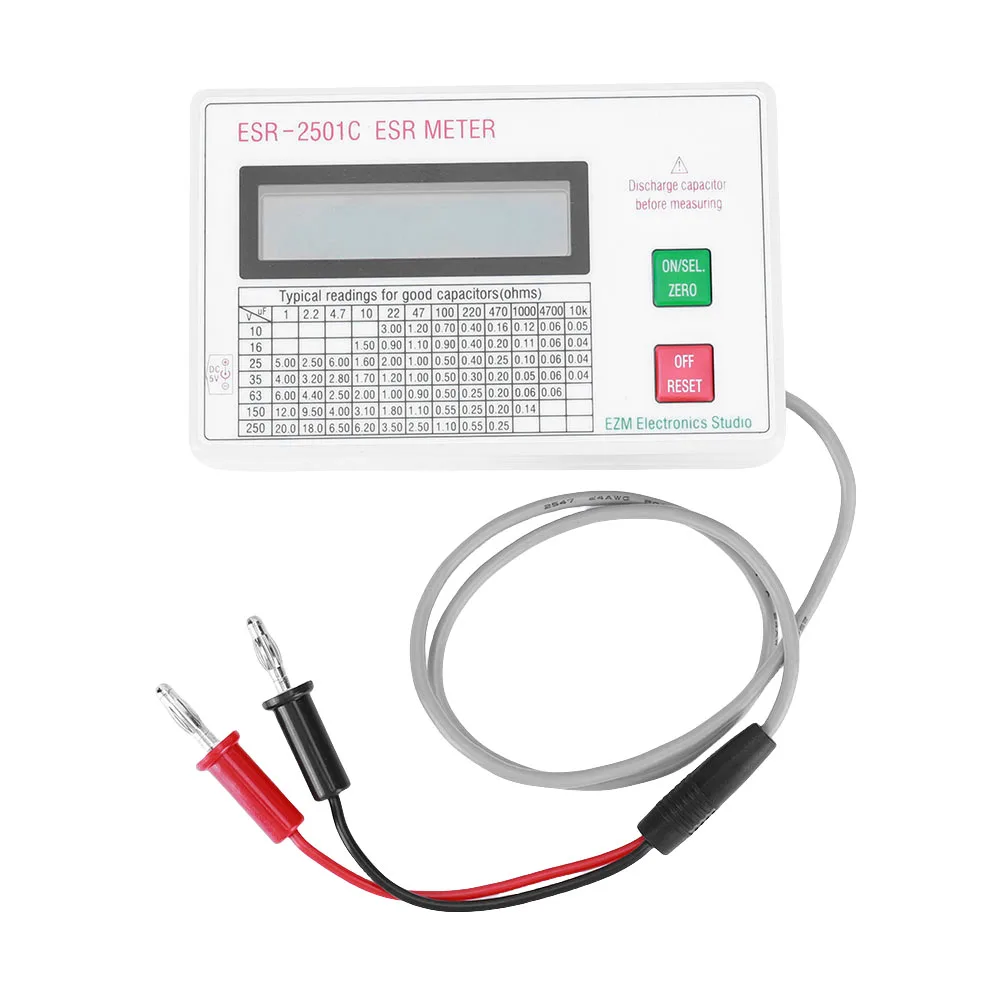 High Precision Capacitor ESR DCR Tester In Circuit Capacitance Meter with Test Leads and Smart Shutdown Feature