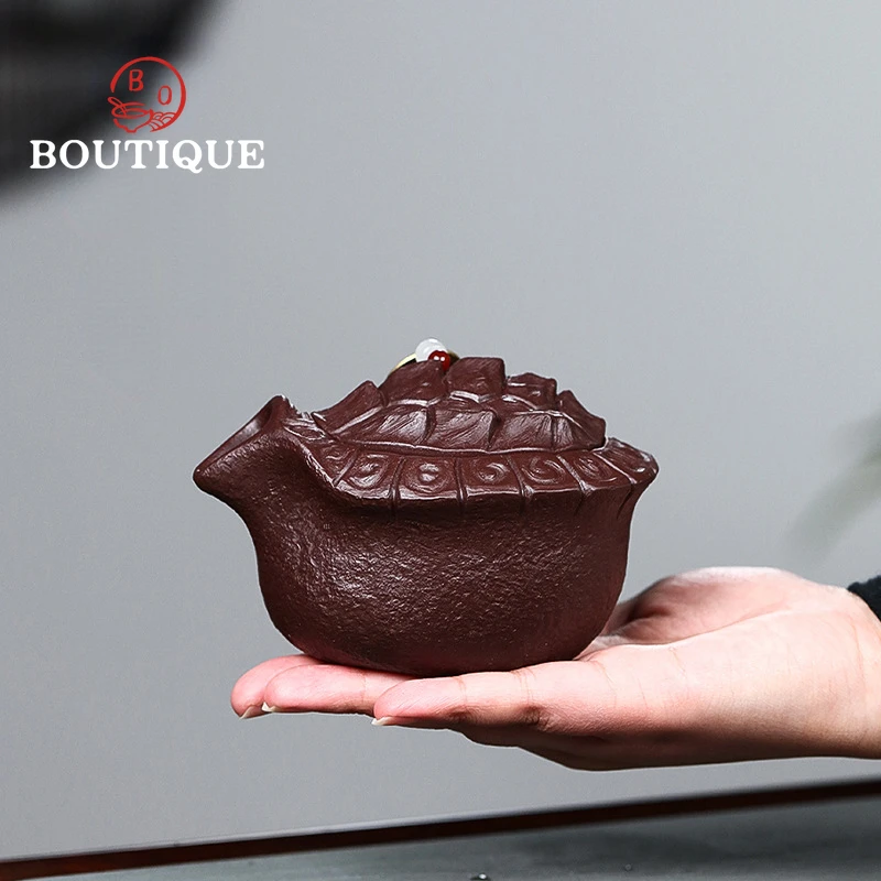 210ML Yixing Purple Clay Zisha Teapot Handmade Turtle Tea Tureen Tea Maker Gaiwan Xtremely Rich Kettle with Ball Filter Teaware