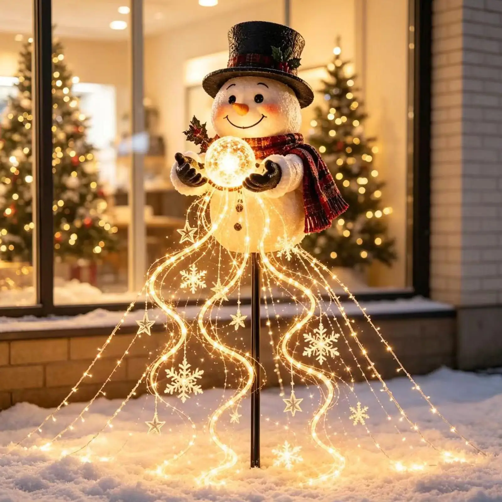 Christmas Pathway Lights Solar Snowman Stake String Waterproof Holiday Lamps for Outdoor Garden Backyard Patio Porch Walkway