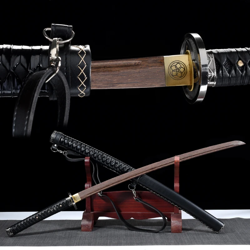 Japanese Samurai Katana Wood Blade Strong Flexible Real Handmade Full Tang Walking Dead Wooden Swords Saya With Strap Unsharp