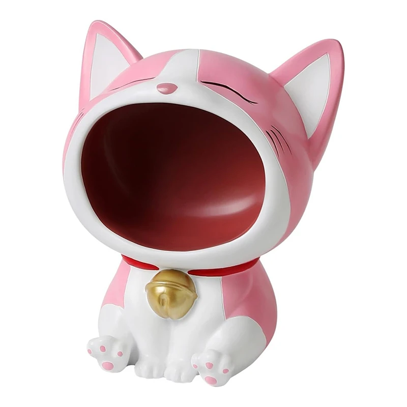 Cute Cat Statue For Candy Dish, Indoor Decor With Laughing Big Mouth Clearance For Key Or Accessories Storage Work