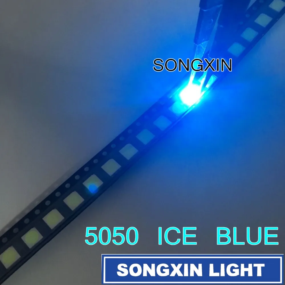 50PCS 5050 ice blue smd led Plcc-6 smd 5050 led Diode ice blue water clear blue led 5.0*5.0*1.9mm