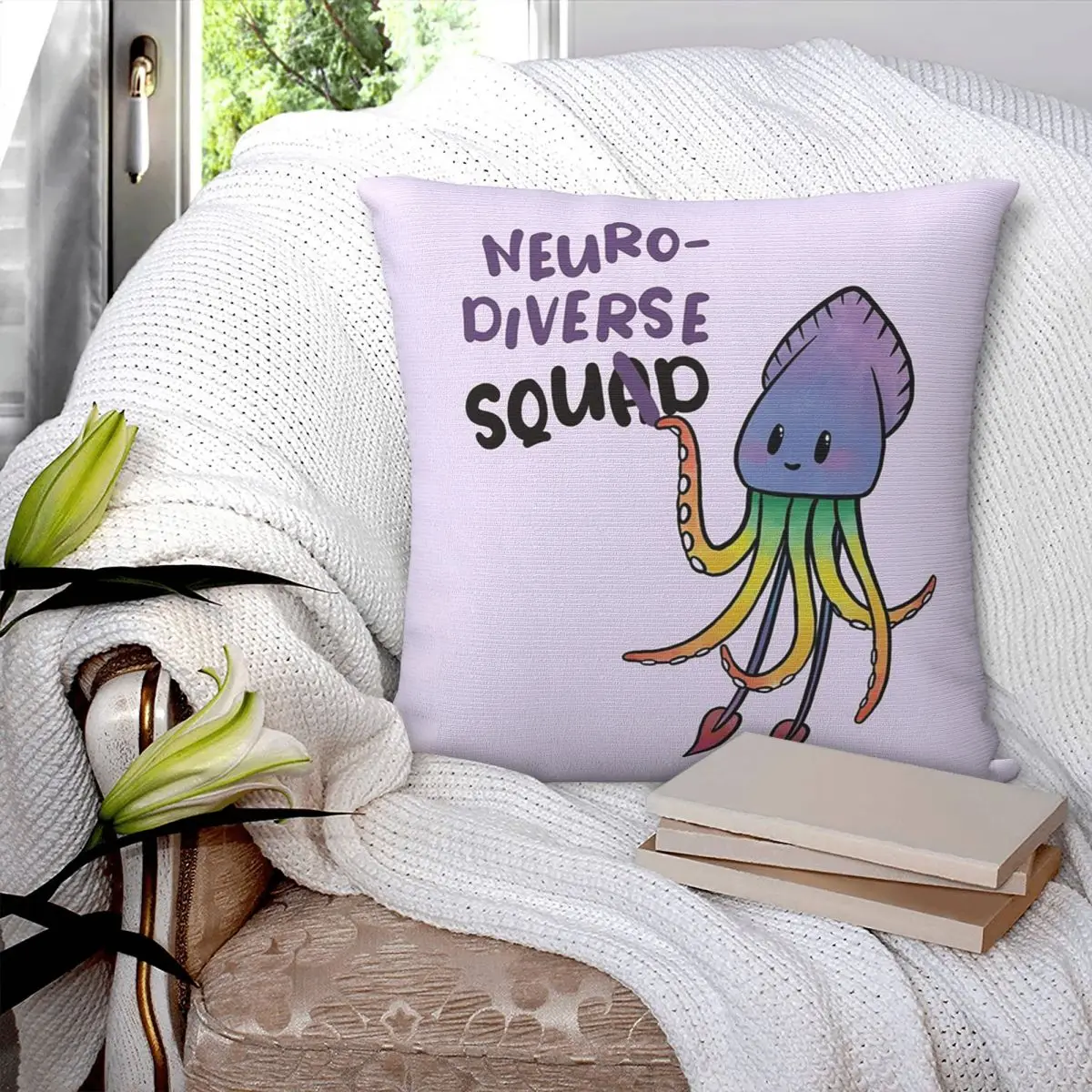 Neuro Diverse Squid Square Pillowcase Pillow Cover Polyester Cushion Zip Decorative Comfort Throw Pillow for Home Living Room