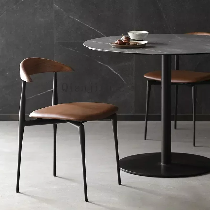 Wood Nordic Dining Chair Faux Leather Brown Designer Modern Dining Chair Living Room Sillas De Comedor Home Furniture A2