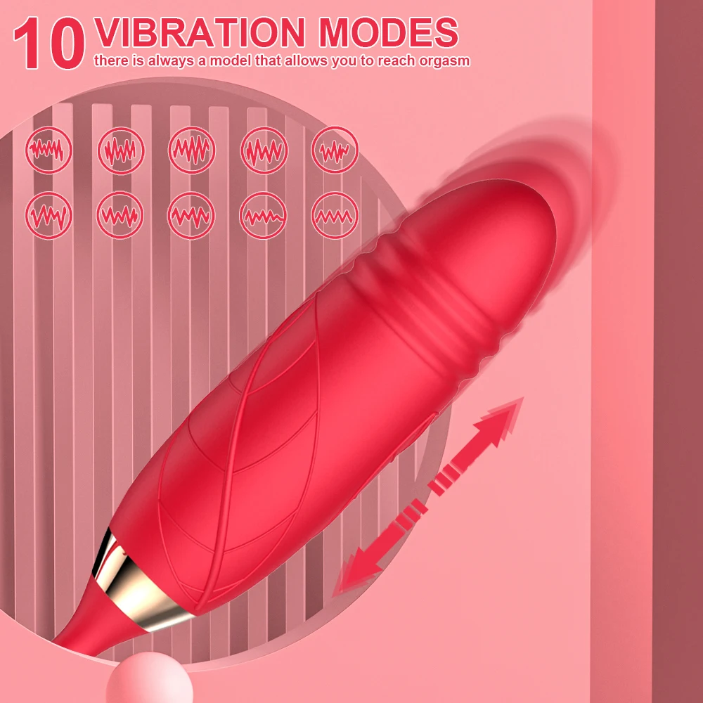 2 In 1 Rose Tongue Licking Thrust Dildo Vibrator Clitoral Nipple Stimulator Vibrating Egg Clitoral Suction Cup Sex Toy Women