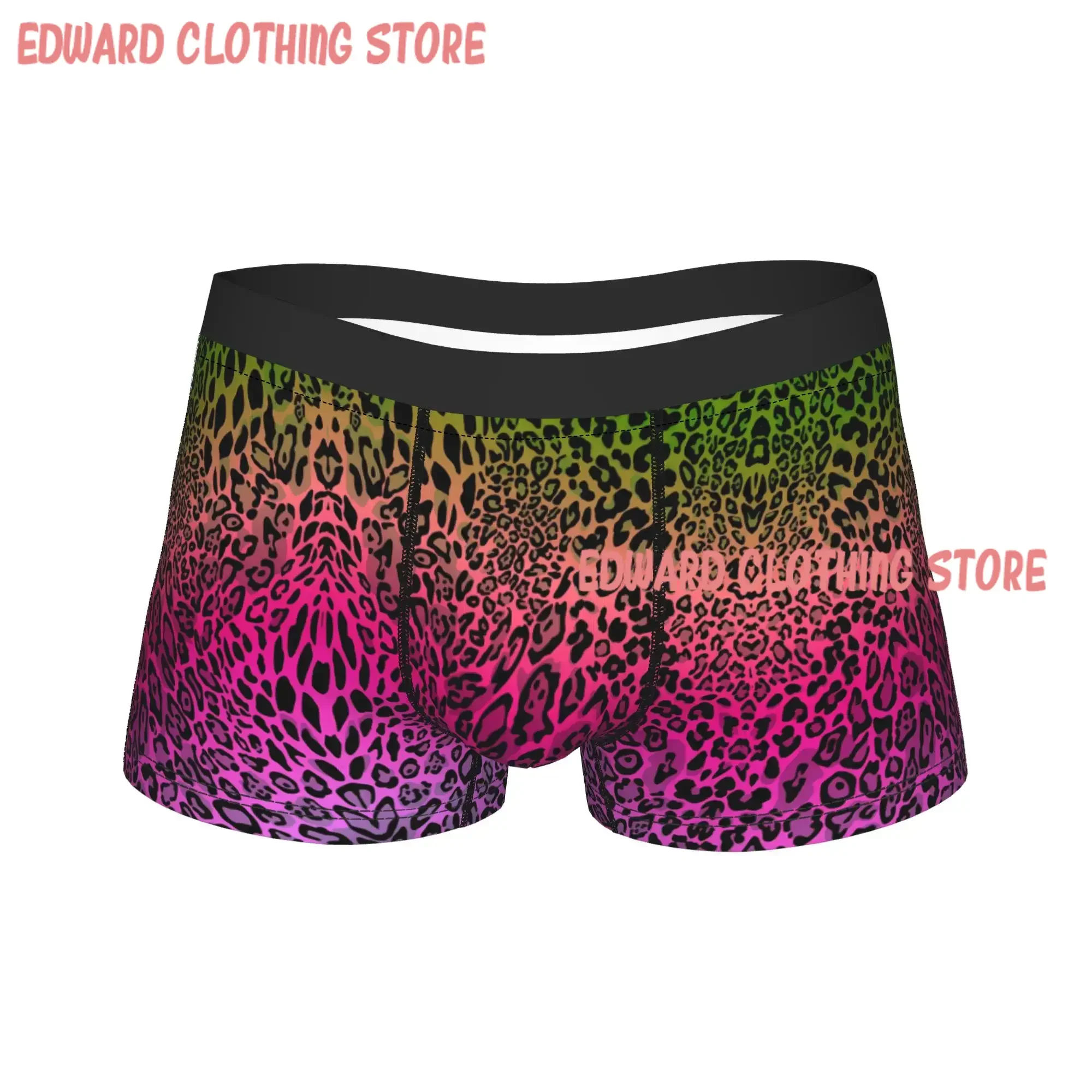 Purple Green Gradient Fur Underwear Fashion Leopard Print Men Panties Sexy Soft Trunk High Quality Shorts Briefs Plus Size 2XL