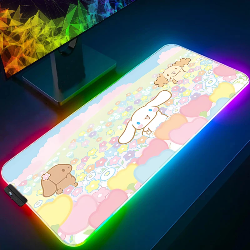 

Large Mouse Pad LED Cinnamoroll Kawaii Non Slip Gamer Desk Mat RGB Modern Table Keyboard Laptop Carpet Backlight Gaming Mousepad