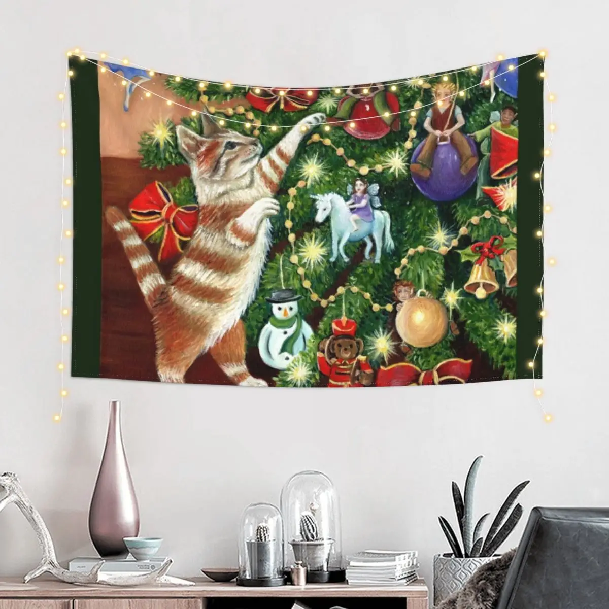 Fairy Tag at Christmas' by Sonia Finch Tapestry Art Mural Kawaii Room Decor Home Supplies Tapestry