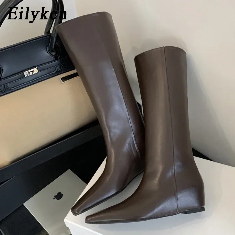 Eilyken Eilyken Soft Leather Pointed Toe Women Knee High Boots Fashion Wedges Low Heels Ladies Shoes Long Booties Zapatos De Mujer - Aliexpress Deal