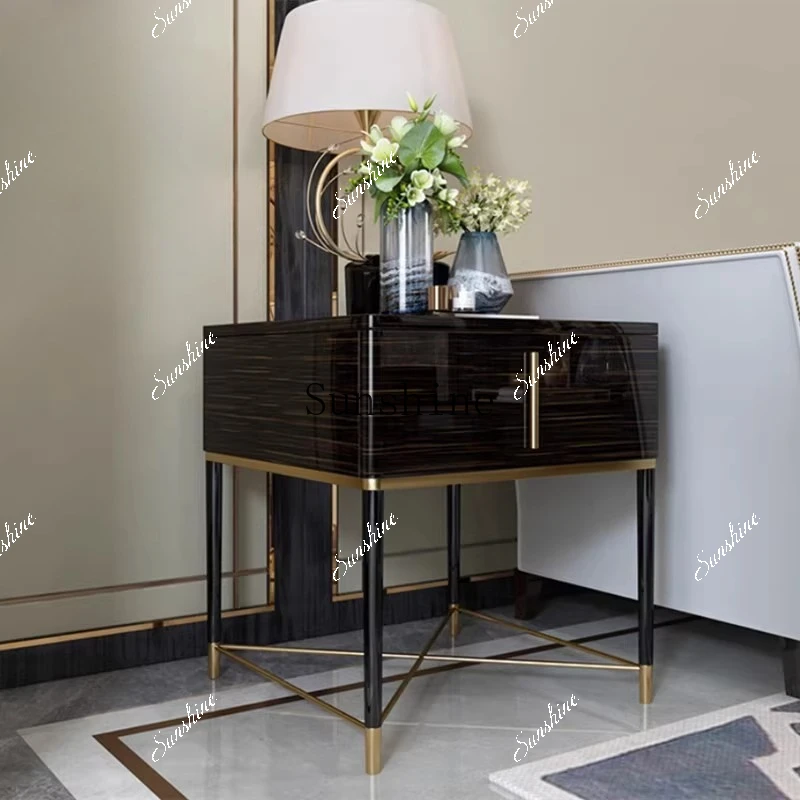 American ebony living room corner few neoclassical light luxury stainless steel bedroom bedside table  FT
