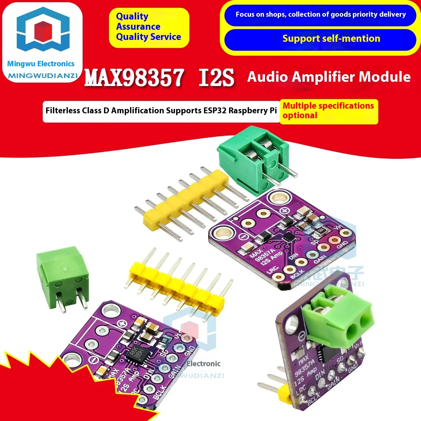 MAX98357 I2S audio amplifier module without filtering Class D amplification supports ESP32 Raspberry Pi