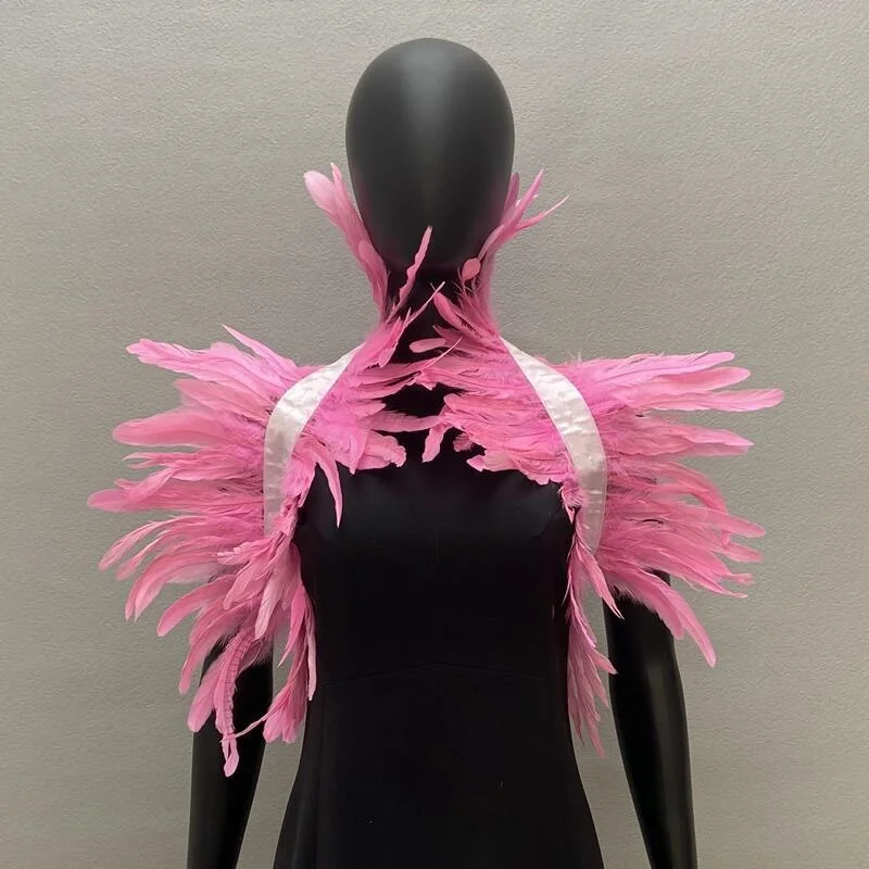 Chal gótico de plumas naturales para mujer, bufanda de cuello falso negro para hombres y mujeres, chal de plumas reales, Cosplay para fiesta de Halloween