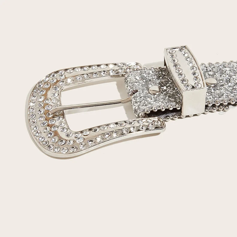 Stilvoller Strass-Gürtel im Western-Cowgirl-Stil, Y2K-Gürtel, glitzernder PU-Ledergürtel, BB-Gürtel, Jeans- und Kleider-Accessoires für Damen – Detail 4