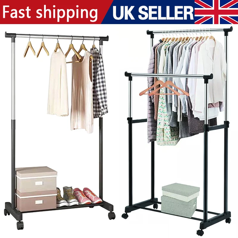 Metal Clothes Rail Storage Garment Shelf Hanging Display Stand Rack